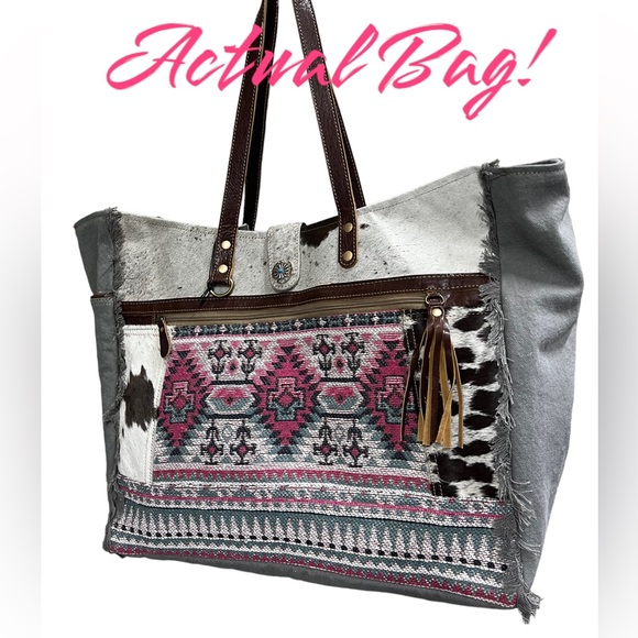 Myra Bag Bags Pink Myra Bag Cowhide Canvas Leather Weekender Travel